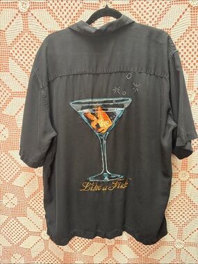 Tori Richard 100% Silk - Like a Fish Embroidered Shirt